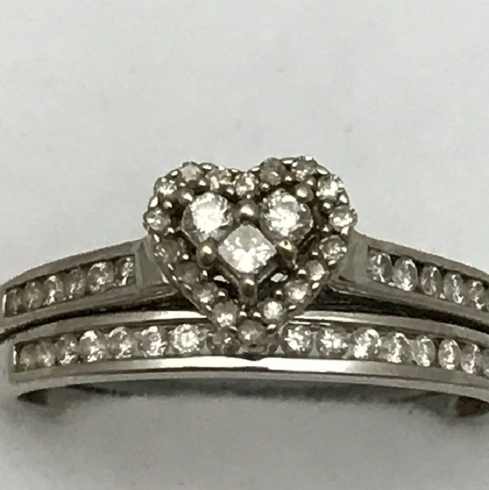 Antique 10k WH Gold Heart Wedding Set Size 9-1/2